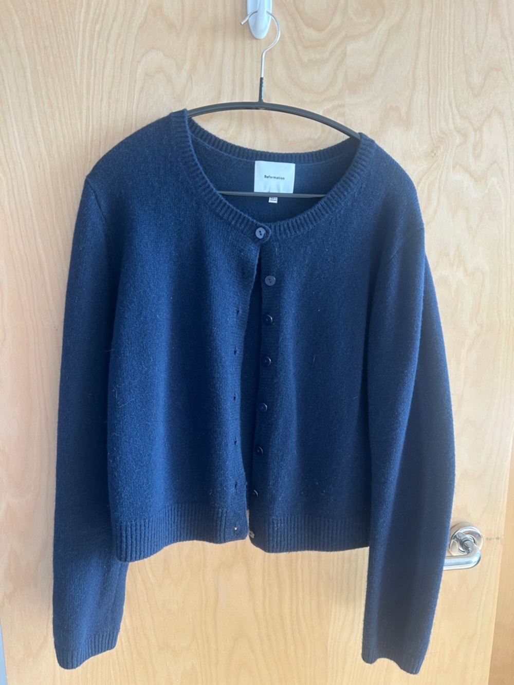Reformation Navy Blue Button-Up Cashmere Blend Cardigan - Picture 2 of 5